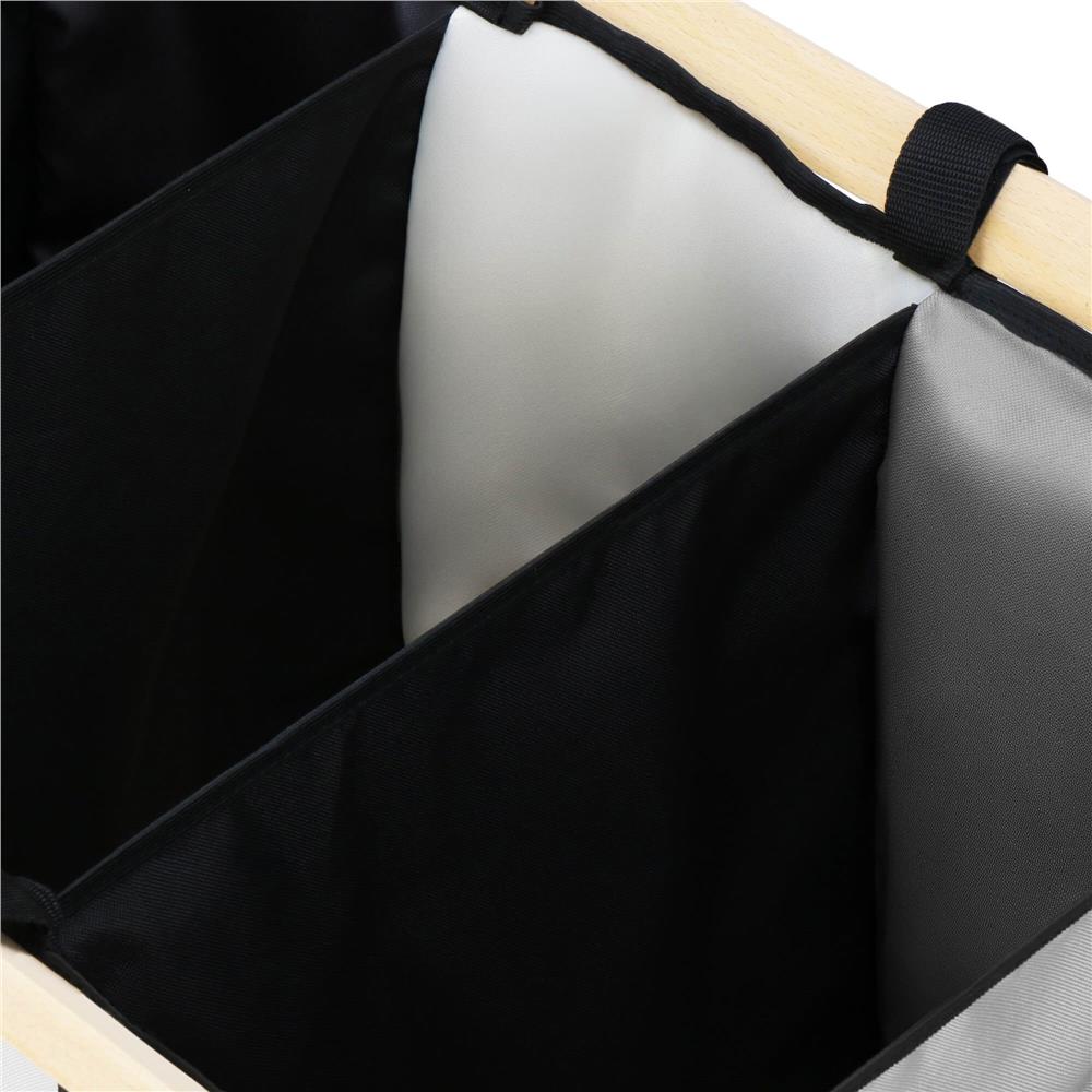 Cos de rufe cu 3 compartimente, cadru din lemn, 67x43x55 cm, 105 litri