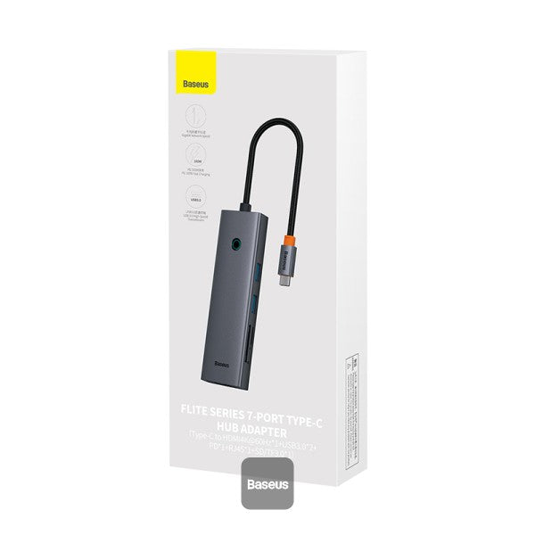 DOCKING STATION Baseus UltraJoy 7 in 1, input USB Type-C, output HDMI4K@60Hz x 1, USB3.0 x 2, PD x 1, card reader SD/micro SD x 1, RJ45 x 1, gri 