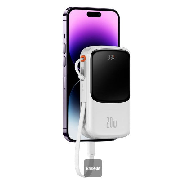 POWER BANK Baseus Qpow Pro Digital Display, 10000mAh, 20W, 1 x cablu integrat Iphone Lightning output, 1 x USB, 1 x USB Type-C, alb "PPQD060002" - 6932172620592