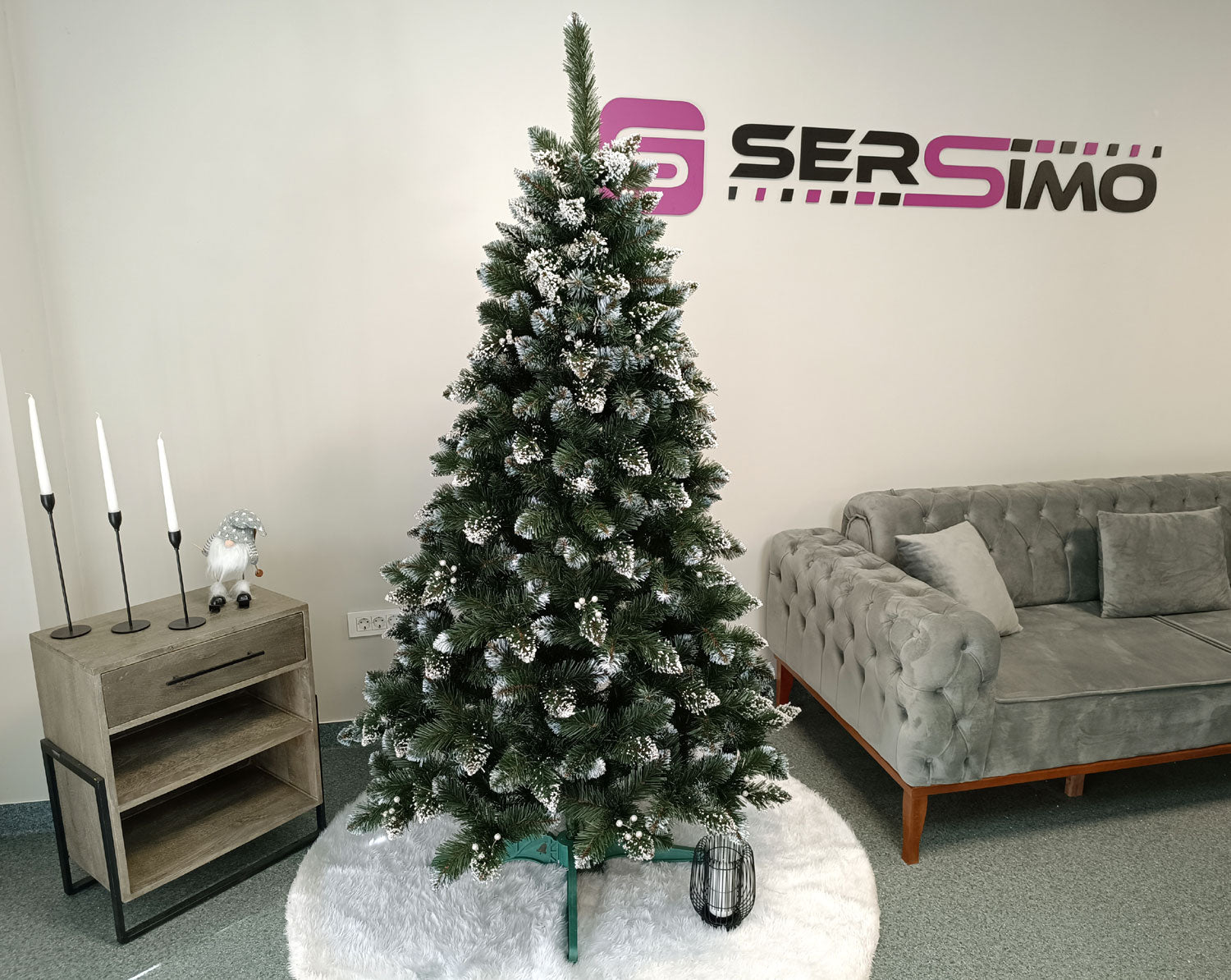 Brad artificial Christmas Deluxe by Sersimo, Crystal nins cu merisoare, 2D, 200cm