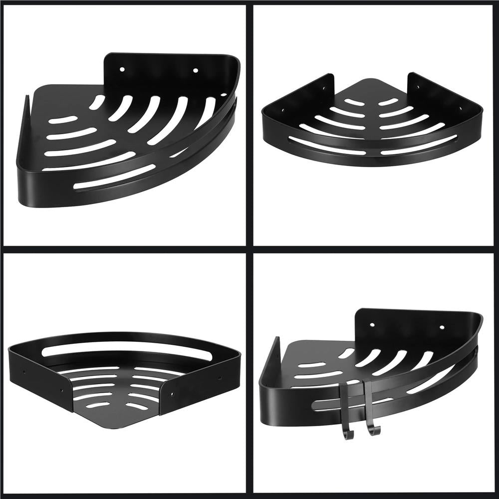 Raft de baie pentru colt cu 2 sisteme instalare pe perete, aluminiu, 30x22x4cm, negru