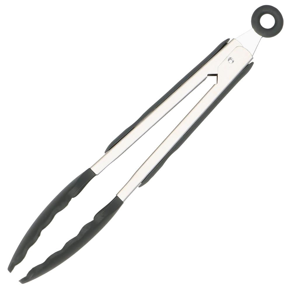 Set Sersimo 12 ustensile de bucatarie din silicon termorezistent si maner din bambus, gri