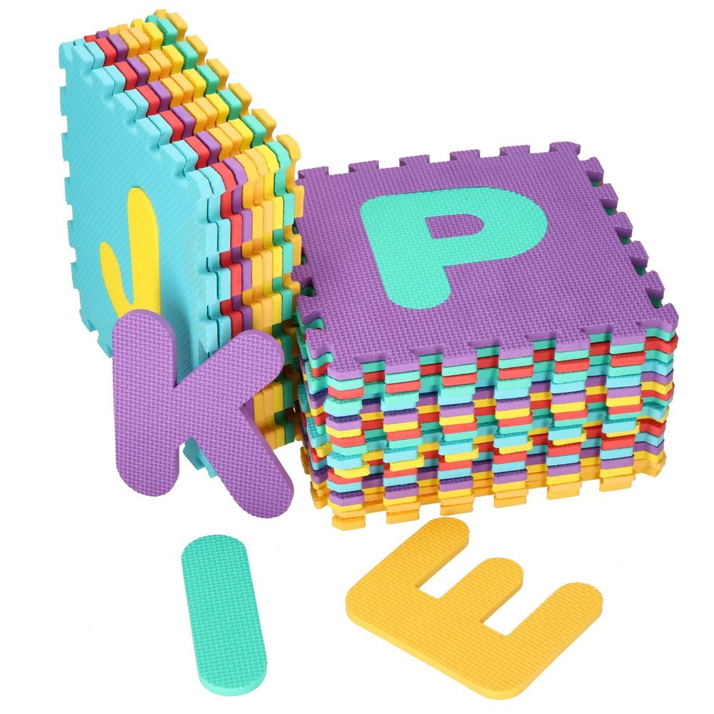 Covor din spuma pentru copii, tip puzzle alfabet, 61 piese, termoizolant, 170x150 cm, multicolor