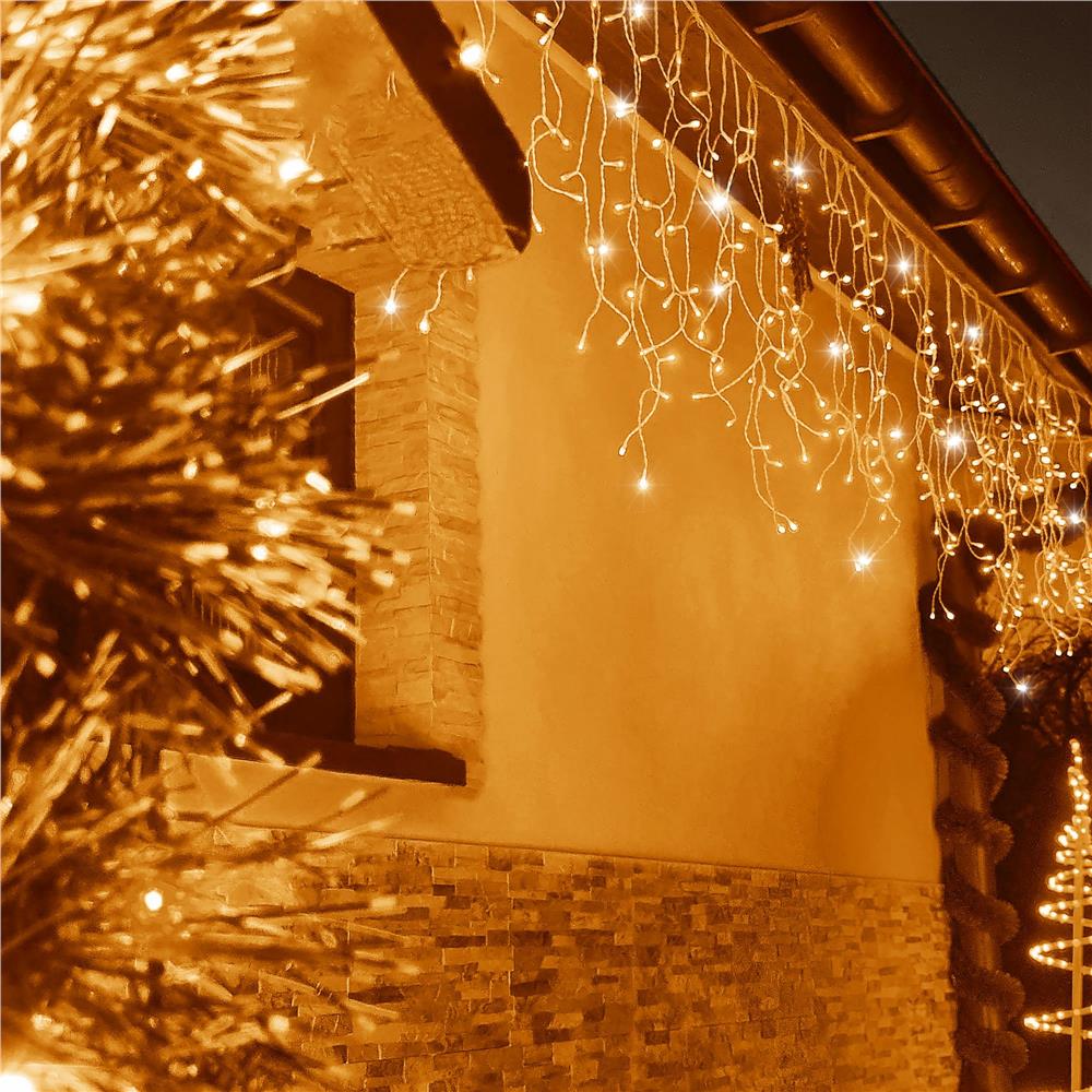 Instalatie luminoasa tip turturi LED exterior/interior, 300 LED-uri alb cald cu flash alb rece, 12 m, IP44, conectabila
