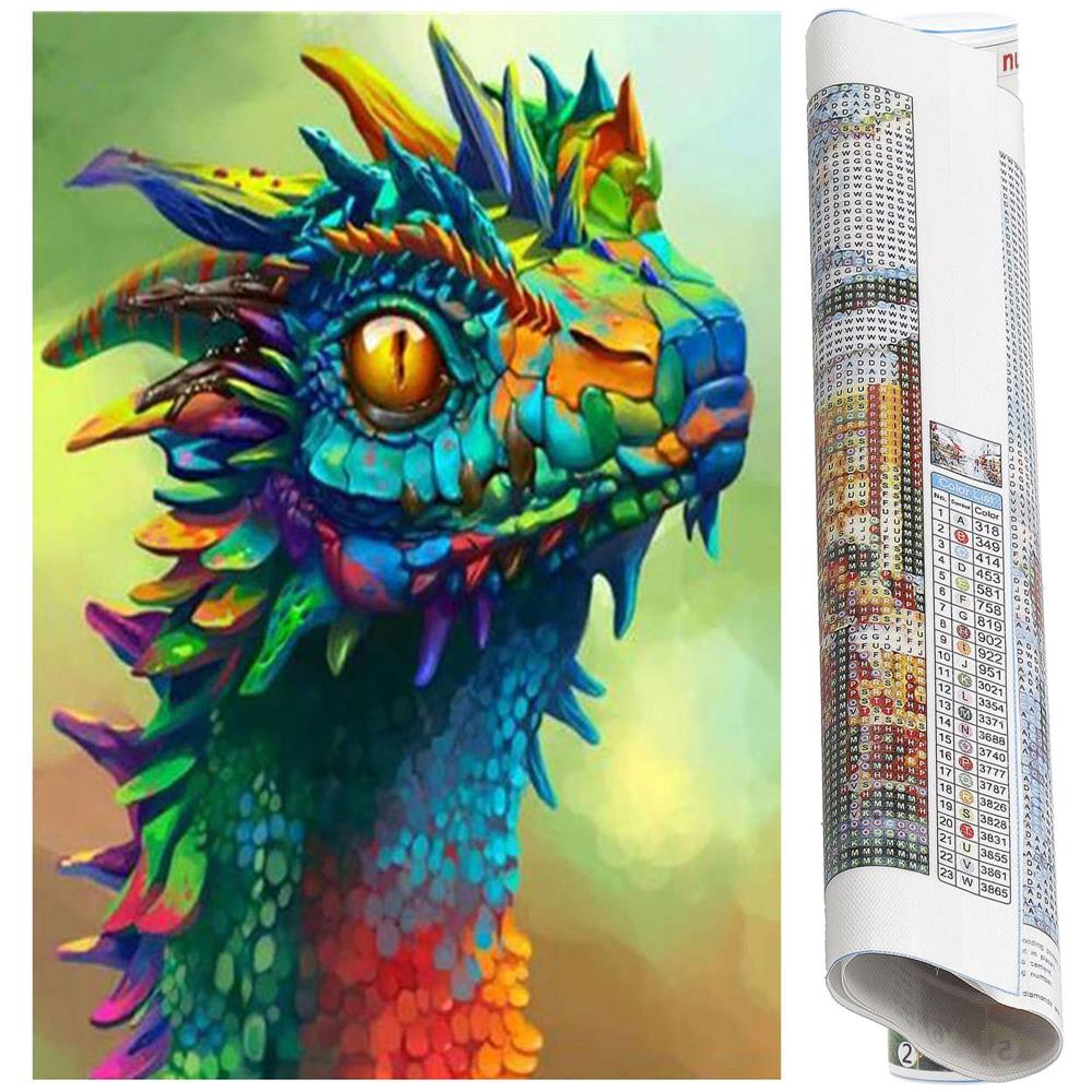 Set de broderie cu diamante 5D, 30x40cm, model Cap de dragon