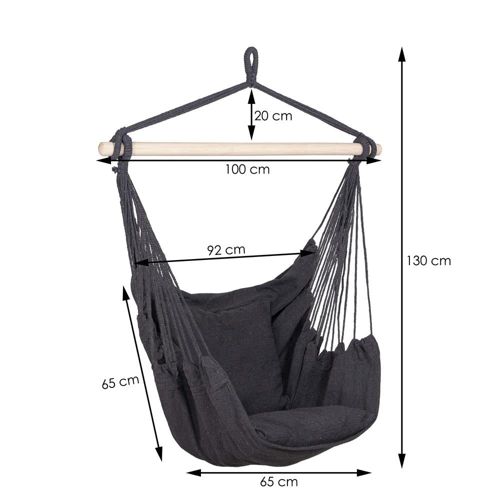 Hamac tip leagan suspendat pentru casa sau gradina, gri inchis cu perne, 130x100cm, 150kg