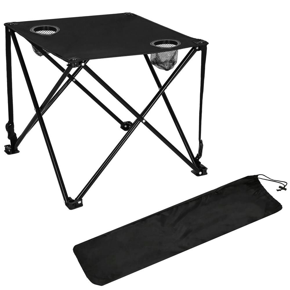 Masa plianta camping sau pescuit, cu 2 suporturi pahar, 46x46x45 cm, negru