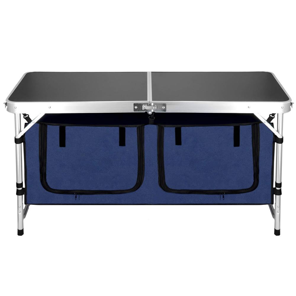 Masa camping pliabila cu spatiu depzoitare si cadru din aluminiu, blat MDF, 120x47x62/71cm, gri