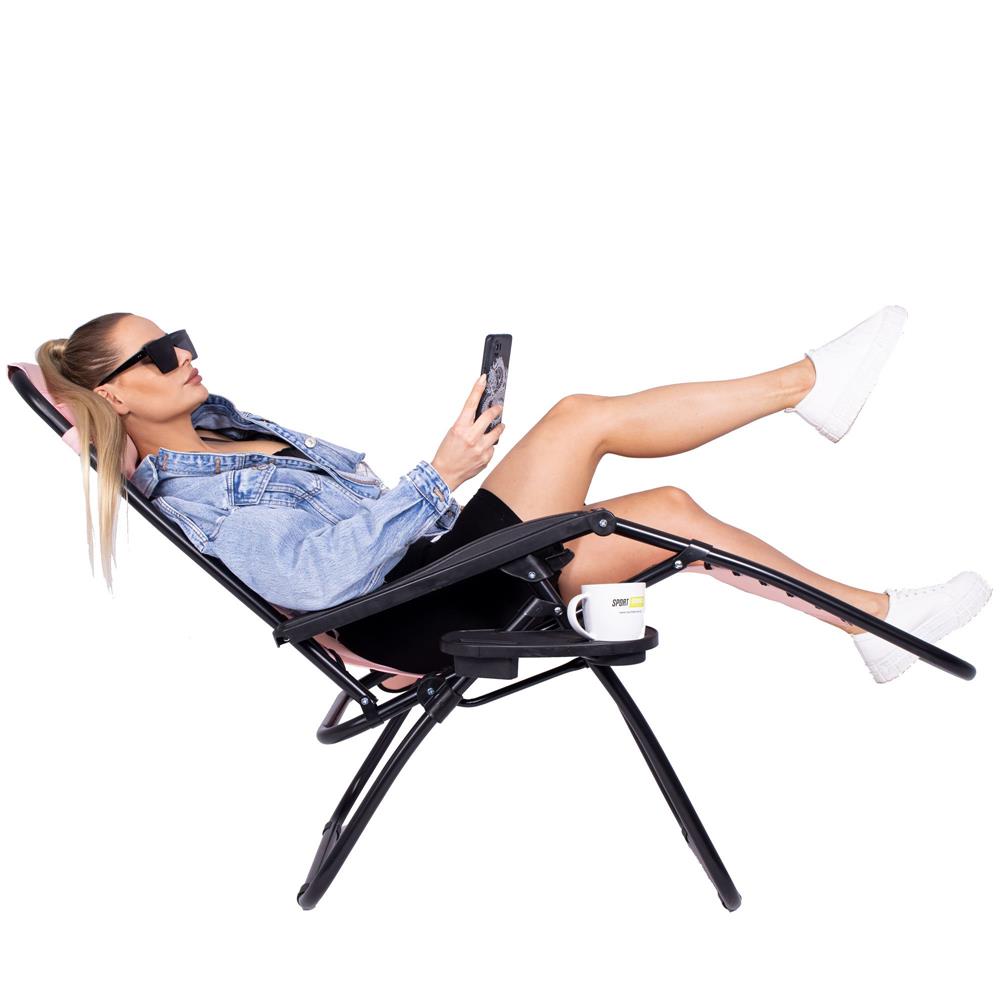 Sezlong scaun pliant plaja sau gradina, Siesta, gravitatie zero, cu tetiera, 175x67x110 cm, roz