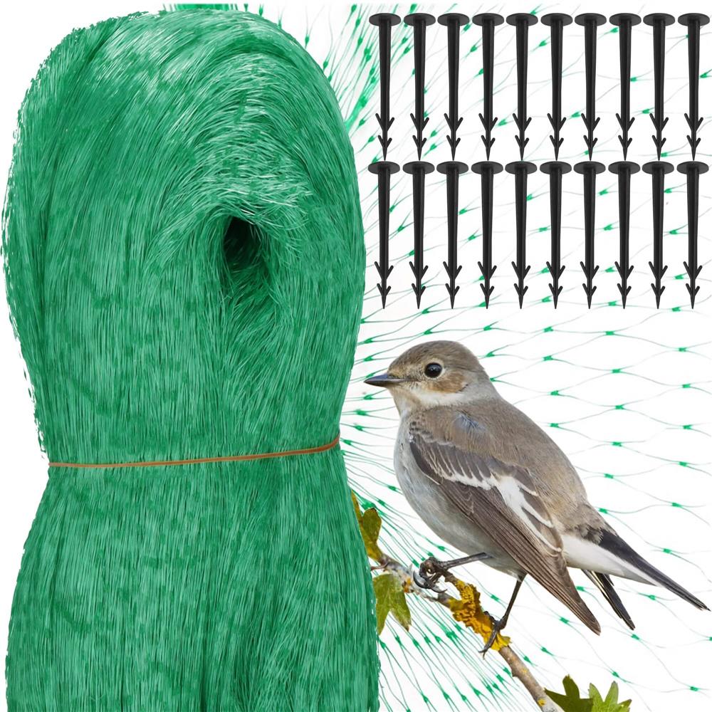 Plasa anti pasari 10x20m din polietilena, cu pini de fixare, verde