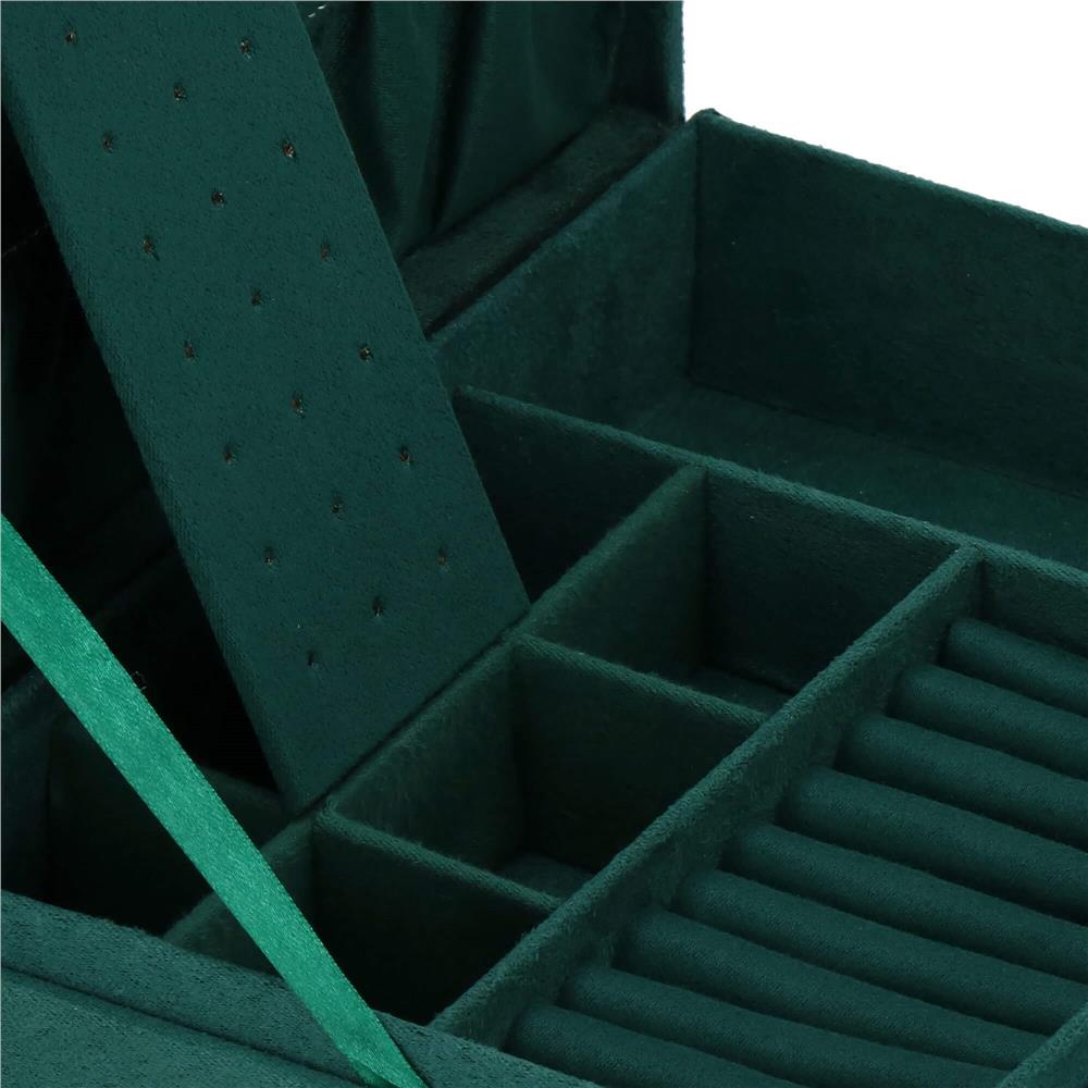 Cutie depozitare si organizare bijuterii, velur, 27 x 19 x 10,5 cm, verde