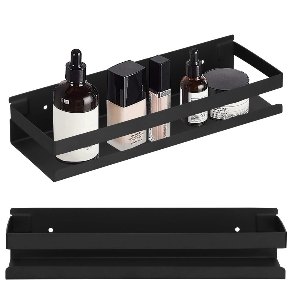 Raft de baie cu 2 sisteme instalare pe perete, aluminiu, 30x10x6cm, negru