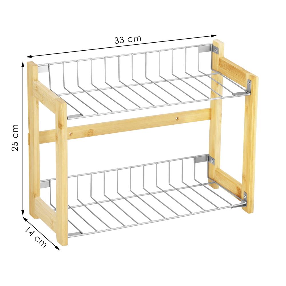 Suport organizator multifunctional cu 2 etaje, bambus si metal, 33x14x25cm