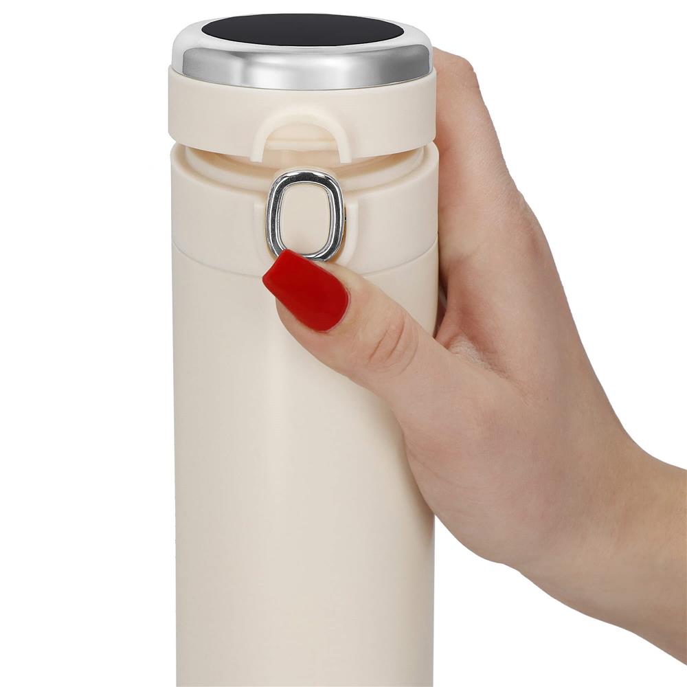 Cana termos Smart, inox, display LED, afisare temperatura, 420ml, 20cm, crem
