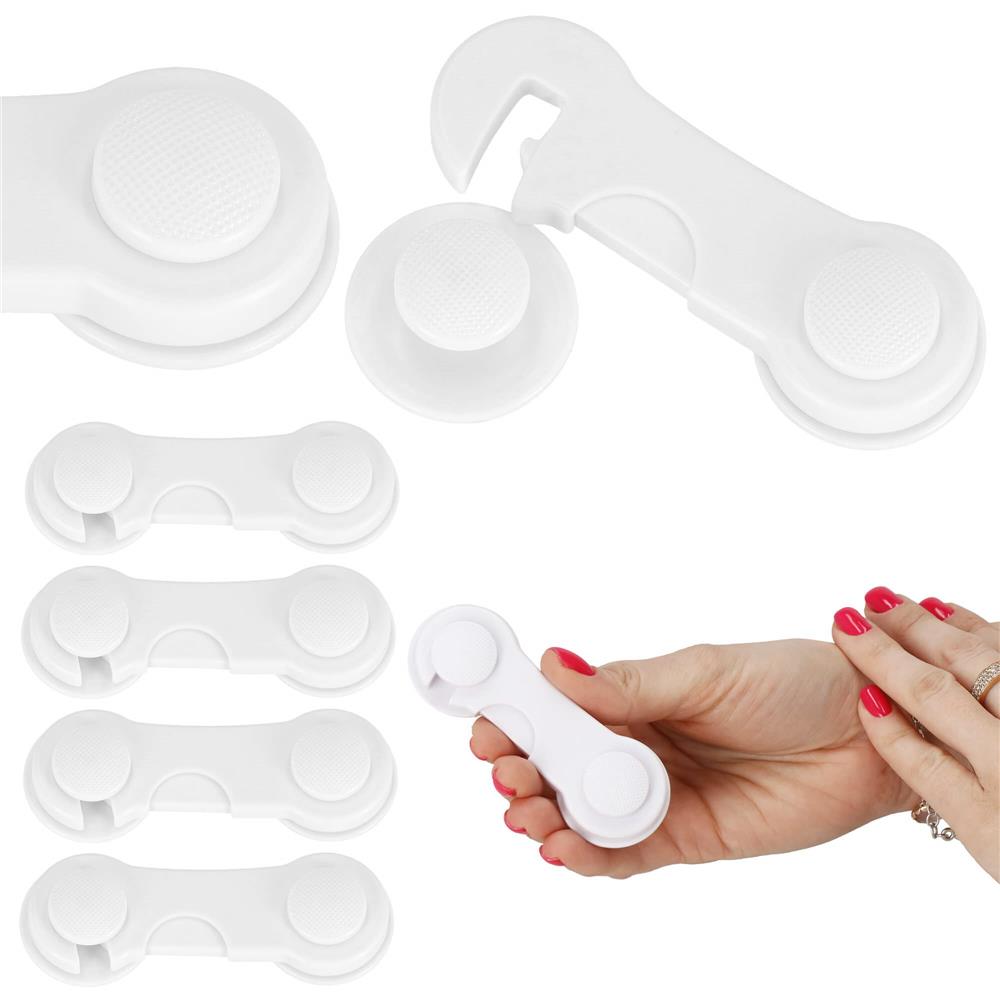 Set 4 sigurante blocator sertare si usi, plastic rezistent, fixe, 9.5 cm, alb