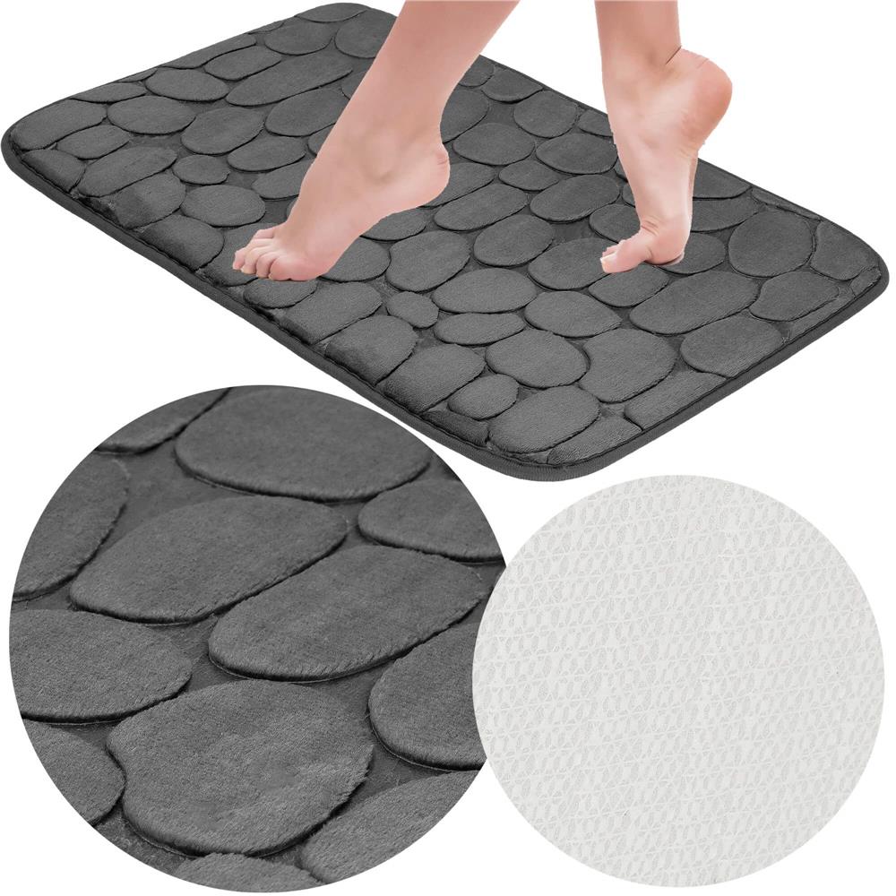 Covoras de baie antiderapant cu uscare rapida, 80x50 cm, gri inchis