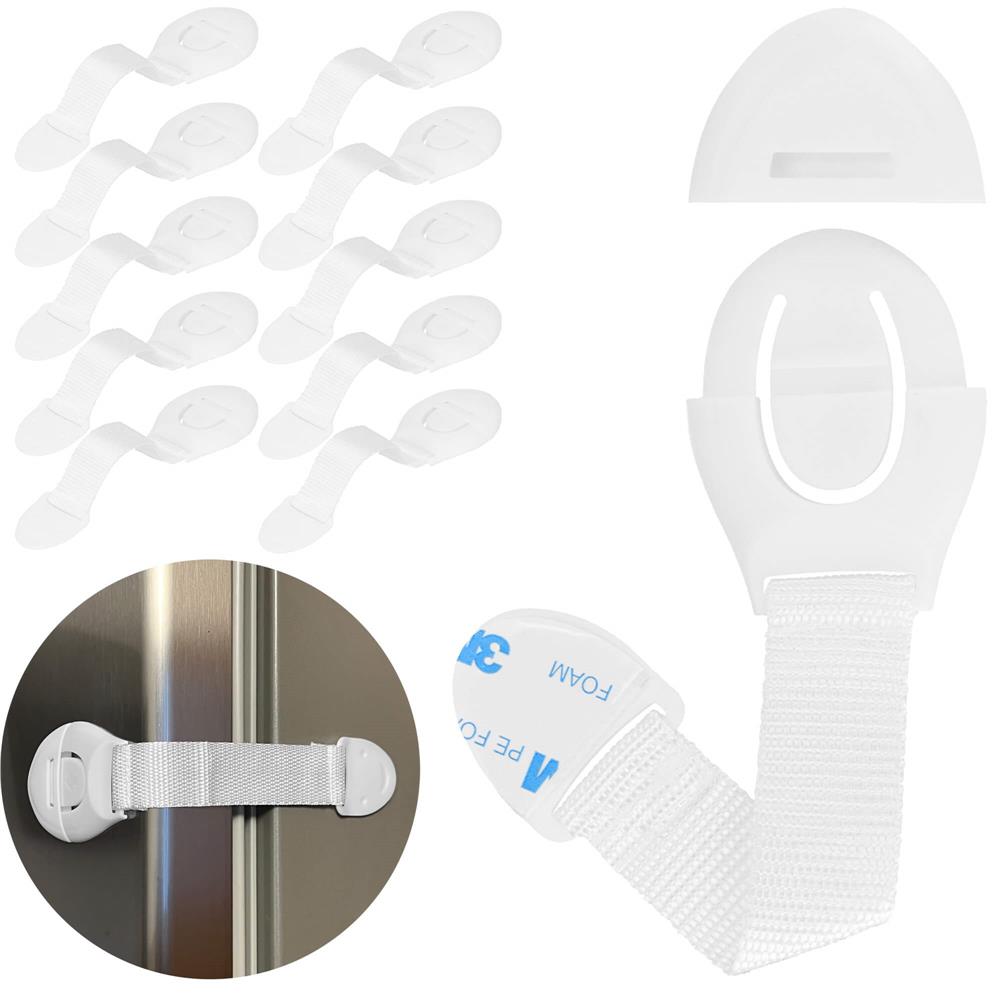 Set 10 sigurante blocator sertare si usi, plastic si textil, ajustabile, 20 cm, alb - 17