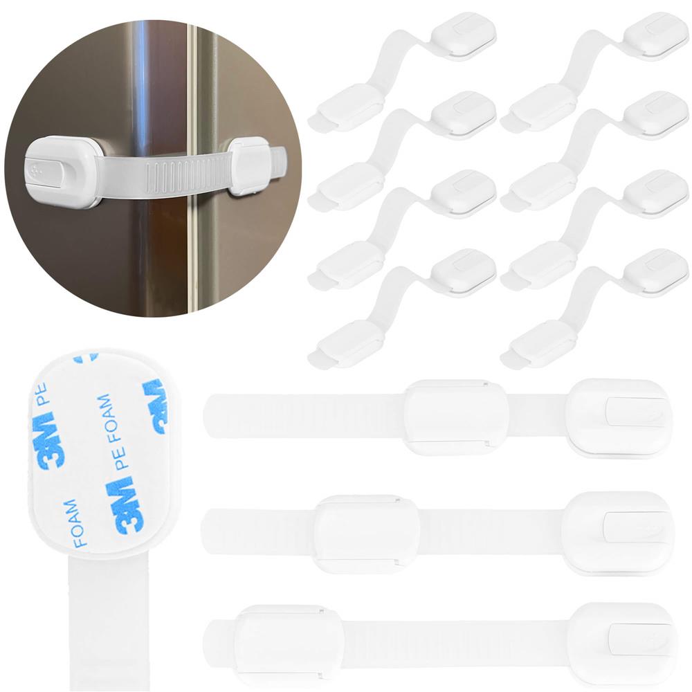 Set 8 sigurante blocator sertare si usi, plastic si silicon, ajustabile, 19 cm, alb