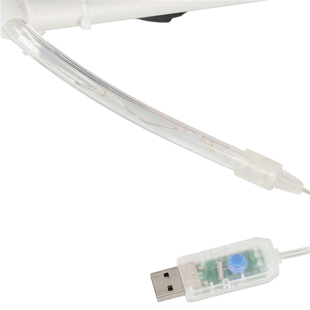 Figurina Craciun, Mos Craciun pe scara, cu iluminare LED, alimentare USB, pentru interior