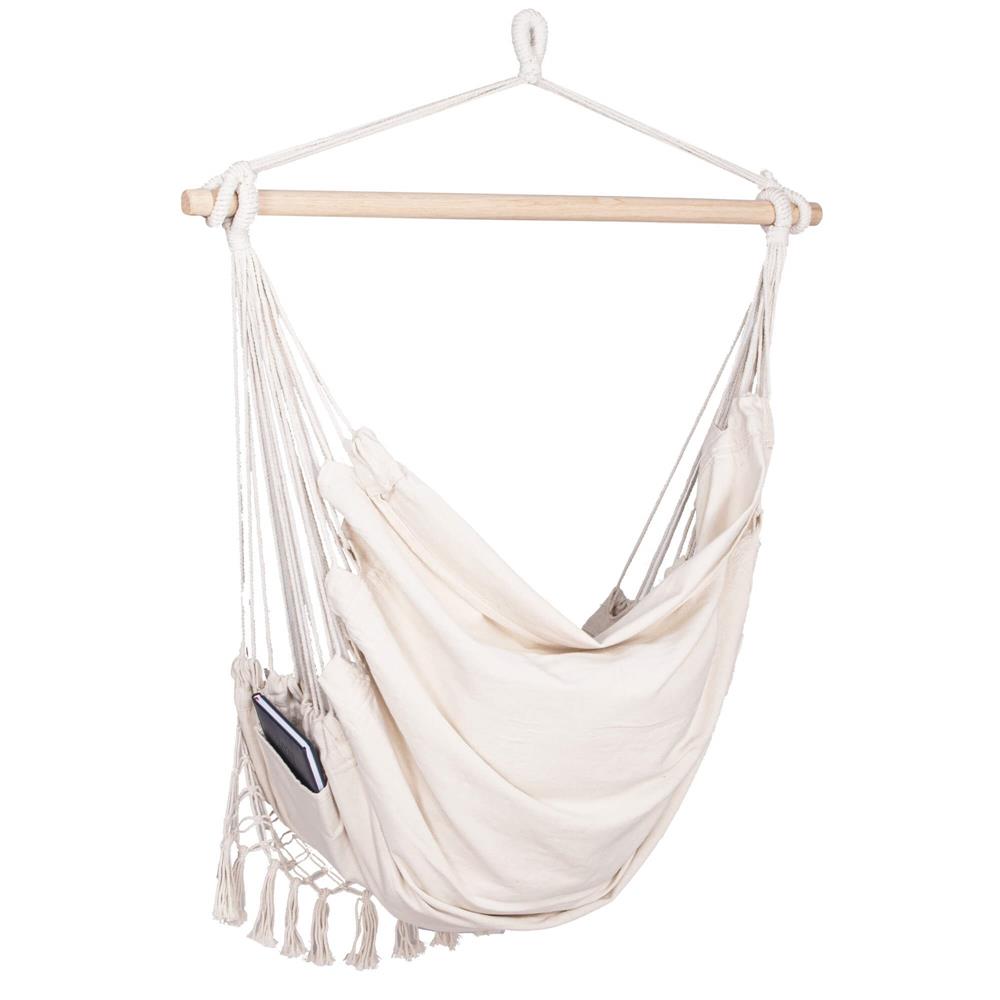 Hamac tip leagan suspendat pentru casa sau gradina HM40, crem, cu perne, 130x100cm, 150kg