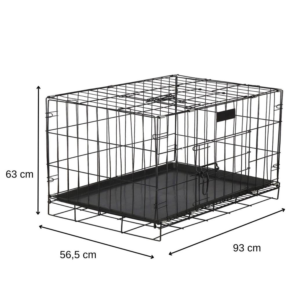 Cusca pentru animale, 2 usi, Pliabila din metal, XL, Negru, 93x67x56 cm