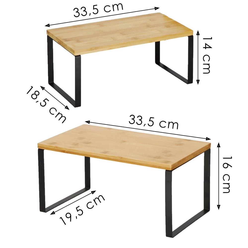 Set 2 rafturi de bucatarie suprapozabile, pentru ustensile sau condimente, 20x34x16cm, natur si negru