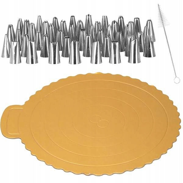 Set patiserie cu platou rotativ, 124 piese cu sabloane pentru ornarea prajiturilor