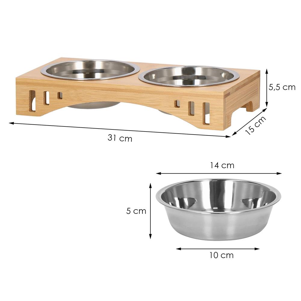 Set de 2 castroane din inox cu suport de bambus, 2x14cm