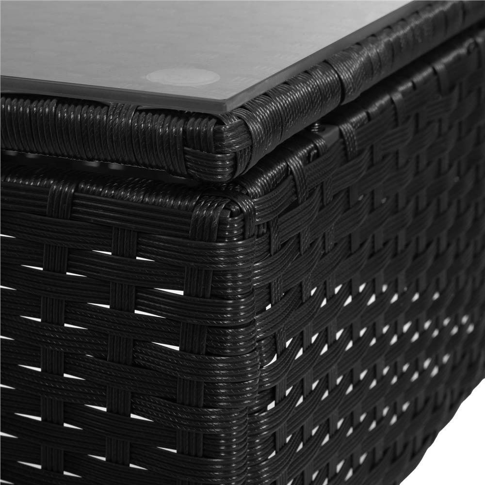 Set mobilier terasa, din tehnorattan, masa cu blat sticla securizata, 2 fotolii cu perne, negru