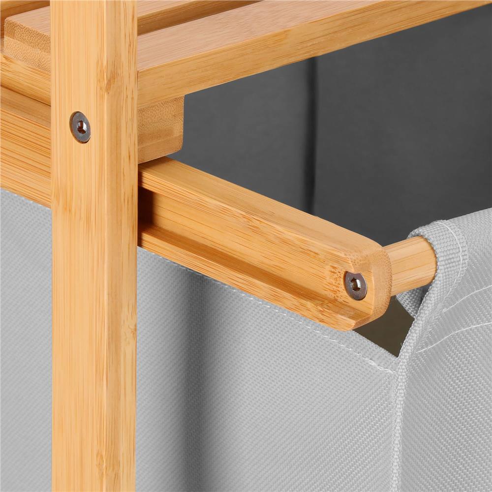 Cos de rufe din bambus, cu 2 saci detasabili, raft superior, capacitate de 40L per sac, 67x36x70cm, maro
