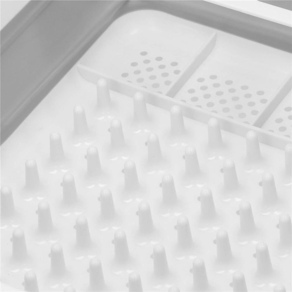 Uscator de vase pliabil, din pastic si silicon, 36x31x12cm, suport tacamuri, alb si gri