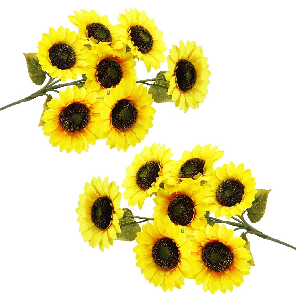 Buchet de flori artificiale din poliester, 2 fire de floarea soarelui, 57cm