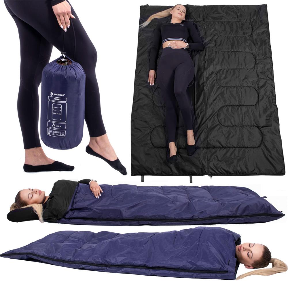 Sac de dormit, cu geanta de transport, 190x73cm, 10-25grade, culoare albastru inchis