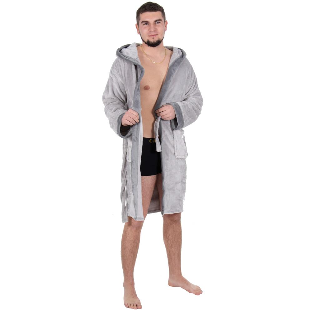 Halat de baie pentru barbati pana la genunchi, gluga mare, marimea L/XL, gri
