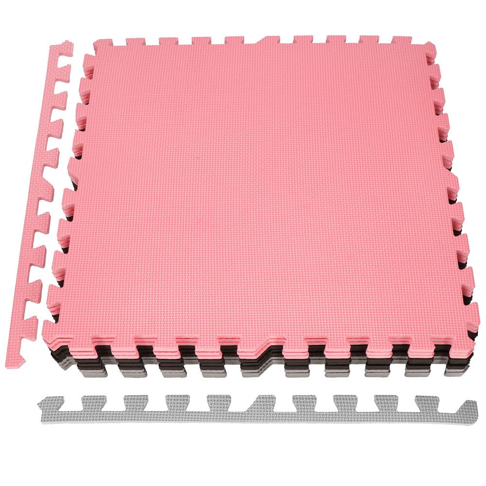 Covor din spuma pentru copii, tip puzzle forme, 27 piese, termoizolant, 179×179 cm, gri roz