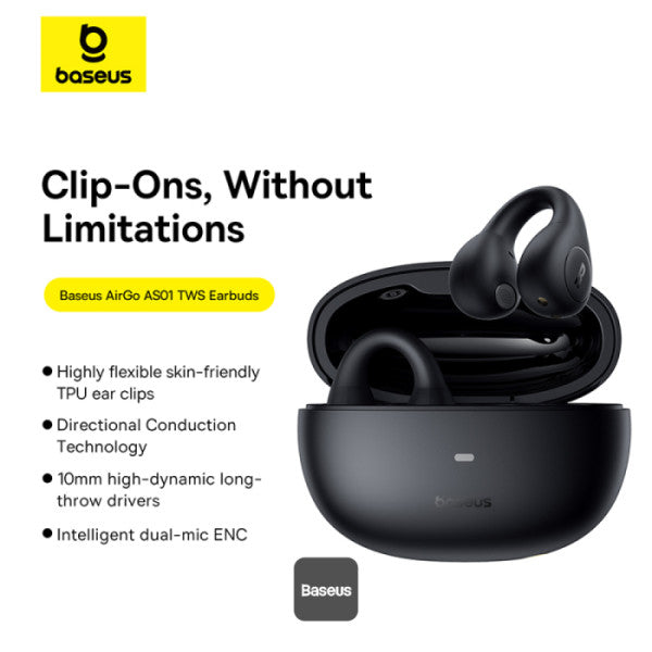 CASTI Baseus AirGo AS01 Open-Ear TWS, pt smartphone, wireless, bluetooth 5.3, microfon pe casca, 25 ore durata baterie, negru "A00069101113-00" (timbru verde 0.18 lei) - 6932172655396