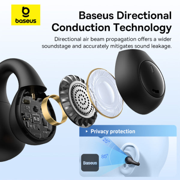CASTI Baseus AirGo AS01 Open-Ear TWS, pt smartphone, wireless, bluetooth 5.3, microfon pe casca, 25 ore durata baterie, negru "A00069101113-00" (timbru verde 0.18 lei) - 6932172655396