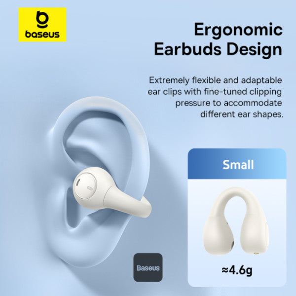CASTI Baseus AirGo AS01 Open-Ear TWS, pt smartphone, wireless, bluetooth 5.3, microfon pe casca, 25 ore durata baterie, alb "A00069101223-00" (timbru verde 0.18 lei) - 6932172655372