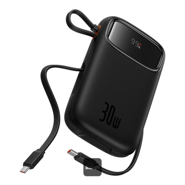 POWER BANK Baseus Qpow2 Digital Display, 10000mAh, 30W, 2 x USB Type-C output/input, 1 x USB, include cablu USB Type-C la USB Type-C 30cm, negru, "P10055008113-00" - 6932172667740