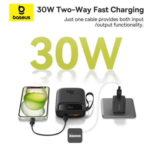 POWER BANK Baseus Qpow2 Digital Display, 10000mAh, 30W, 2 x USB Type-C output/input, 1 x USB, include cablu USB Type-C la USB Type-C 30cm, negru, "P10055008113-00" - 6932172667740
