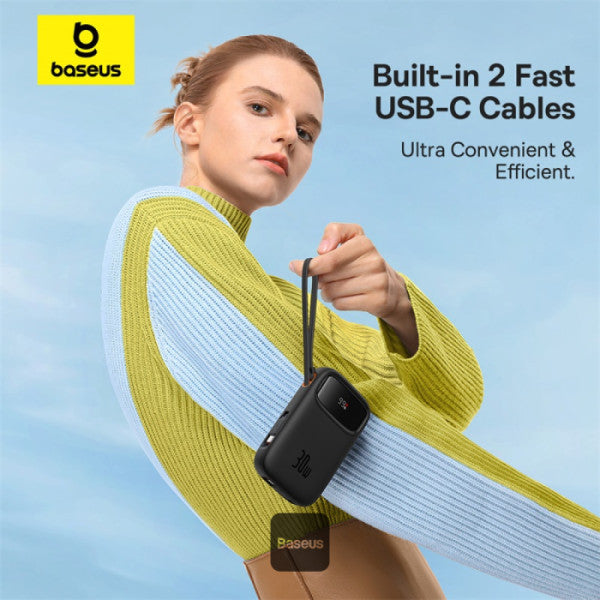 POWER BANK Baseus Qpow2 Digital Display, 10000mAh, 30W, 2 x USB Type-C output/input, 1 x USB, include cablu USB Type-C la USB Type-C 30cm, negru, "P10055008113-00" - 6932172667740