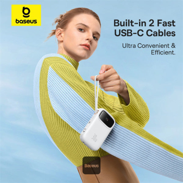 POWER BANK Baseus Qpow2 Digital Display, 10000mAh, 30W, 2 x USB Type-C output/input, 1 x USB, include cablu USB Type-C la USB Type-C 30cm, alb, "P10055008213-00" - 6932172667733