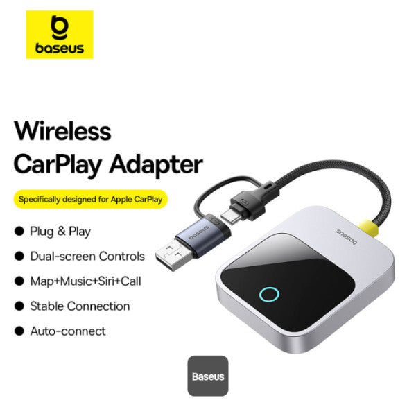 ADAPTOR CARPLAY wireless Baseus SafeJourney, transforma conexiunea Apple carplay cu fir in wireless, BT 5.0, conexiune auto USB Type-C sau USB "C10745100813-00" - 6932172662851