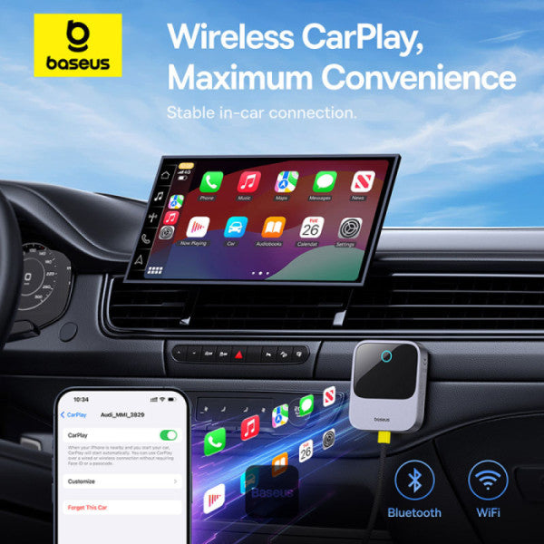 ADAPTOR CARPLAY wireless Baseus SafeJourney, transforma conexiunea Apple carplay cu fir in wireless, BT 5.0, conexiune auto USB Type-C sau USB "C10745100813-00" - 6932172662851