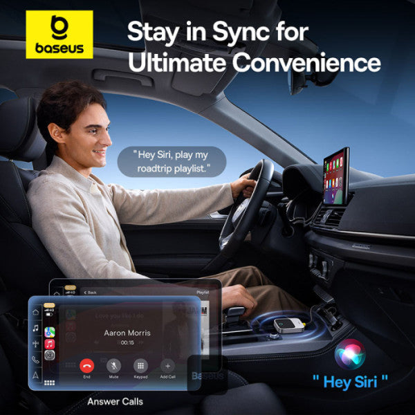 ADAPTOR CARPLAY wireless Baseus SafeJourney, transforma conexiunea Apple carplay cu fir in wireless, BT 5.0, conexiune auto USB Type-C sau USB "C10745100813-00" - 6932172662851