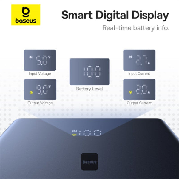 POWER BANK Baseus PicoGo, display, capacitate 10000mAh, 20W, 2 x USB Type-C, 1 x USB, total 5V/3A, include cablu Type-C to Type-C 60W lungime 30cm, negru, "P10076801123-00" - 6932172670856