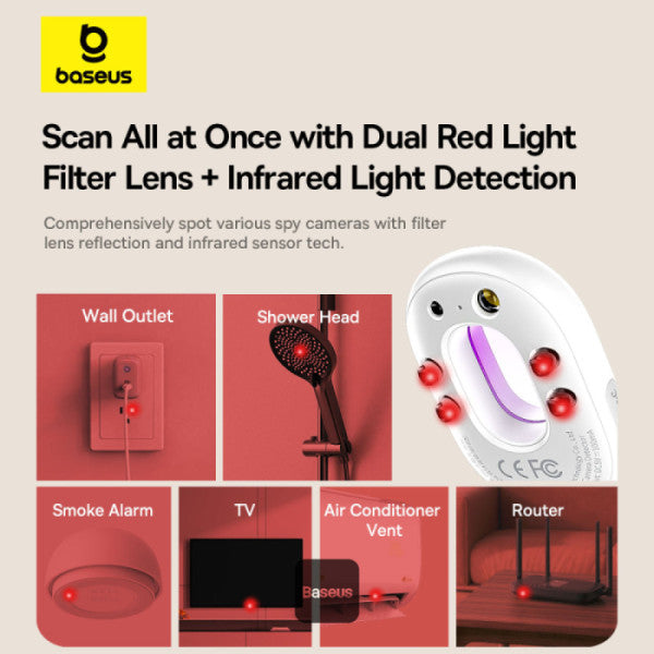 DETECTOR DE CAMERA Baseus Heyo Series II, include cablu alimentare USB la USB Type-C 0.3M, alb "L60476900211-00" - 6932172668419