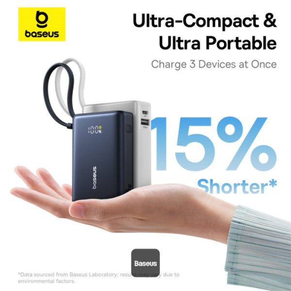 POWER BANK Baseus PicoGo, display, capacitate 10000mAh, 45W, cablu integrat USB Type-C, 1 x USB Type-C, 1 x USB, total 5V/3A, negru, "P10076803123-00" - 6932172678715