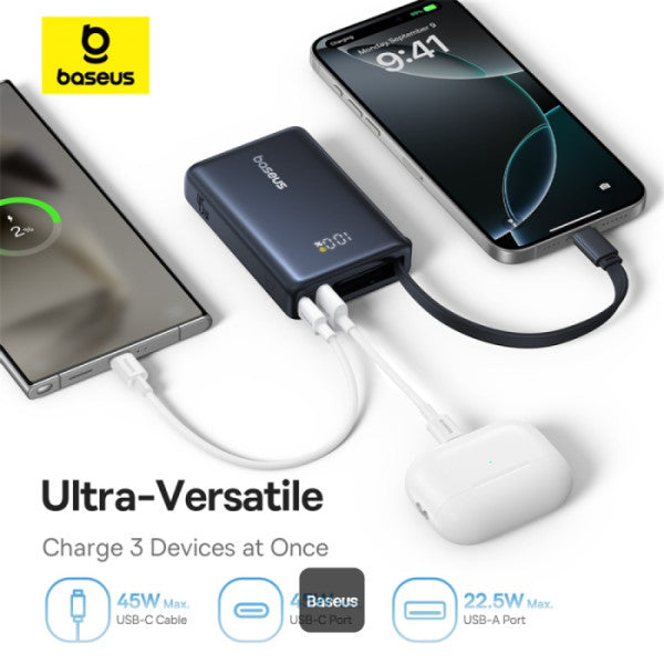POWER BANK Baseus PicoGo, display, capacitate 10000mAh, 45W, cablu integrat USB Type-C, 1 x USB Type-C, 1 x USB, total 5V/3A, negru, "P10076803123-00" - 6932172678715