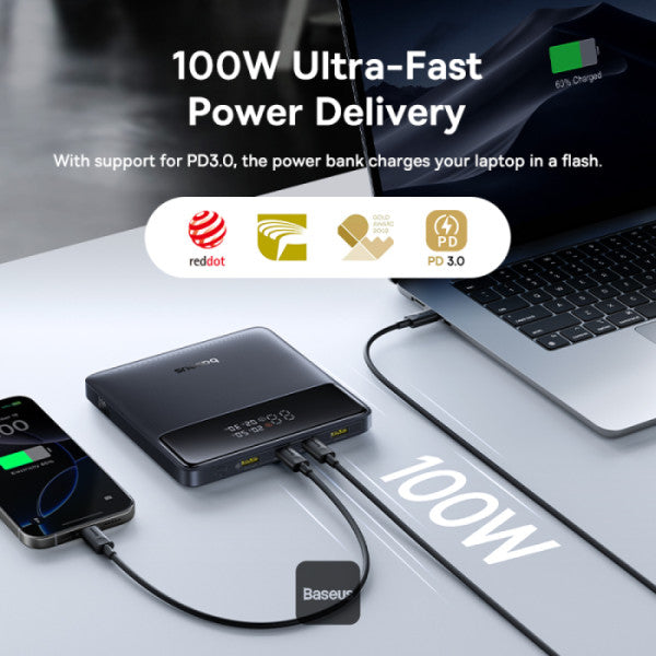 POWER BANK Baseus Blade H1, 20000mAh, PD 100W, ultra thin, 2 x USB; 2 x USB Type-C, display digital pt. status baterie, total 5A, include cablu USB Type-C la USB Type-C, negru, "P10021604123-00" - 6932172682446